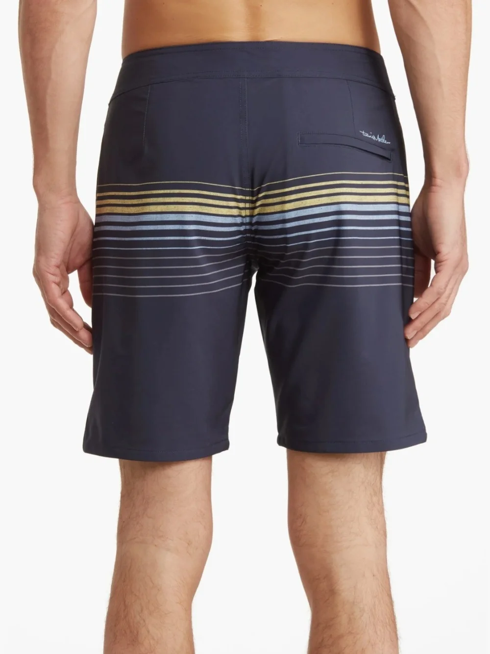 Travis Mathew Men's Board Shorts Size 42 Blue Striped Swim Surf Beach NWT